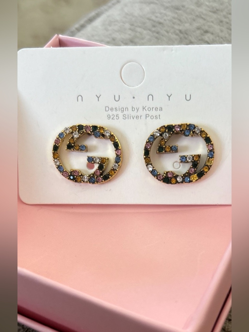 Multicolored Inspired Stud Earrings - Gold tone